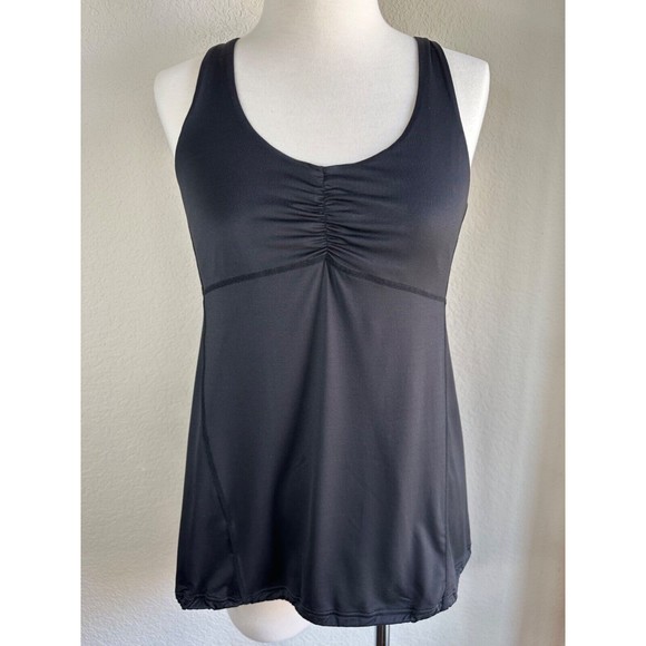 GapFit Ruched Tank Top Black Hiking Workout Sports Bra Racerback Drawstring Sz S - Picture 1 of 12